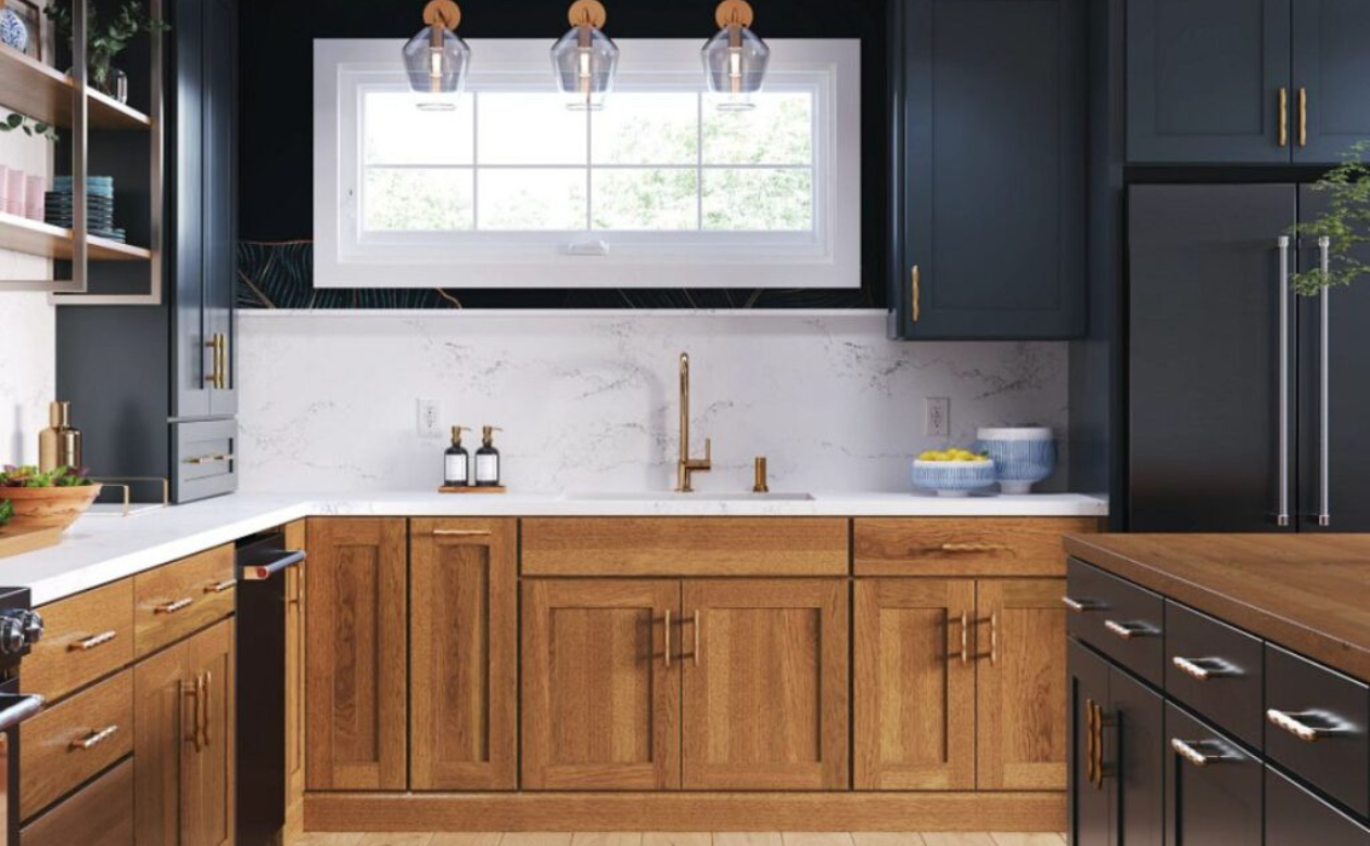 White and natural wood kitchen cabinets in Ramsey, MN