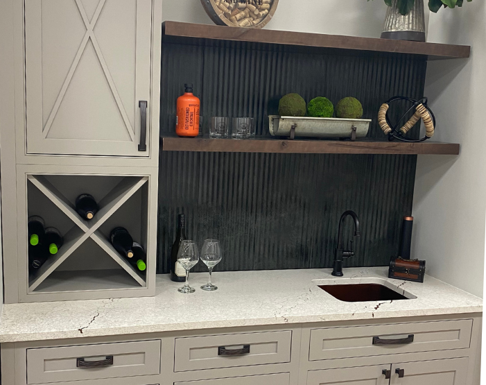 Countertops in a wet bar at B&B Carpet One
